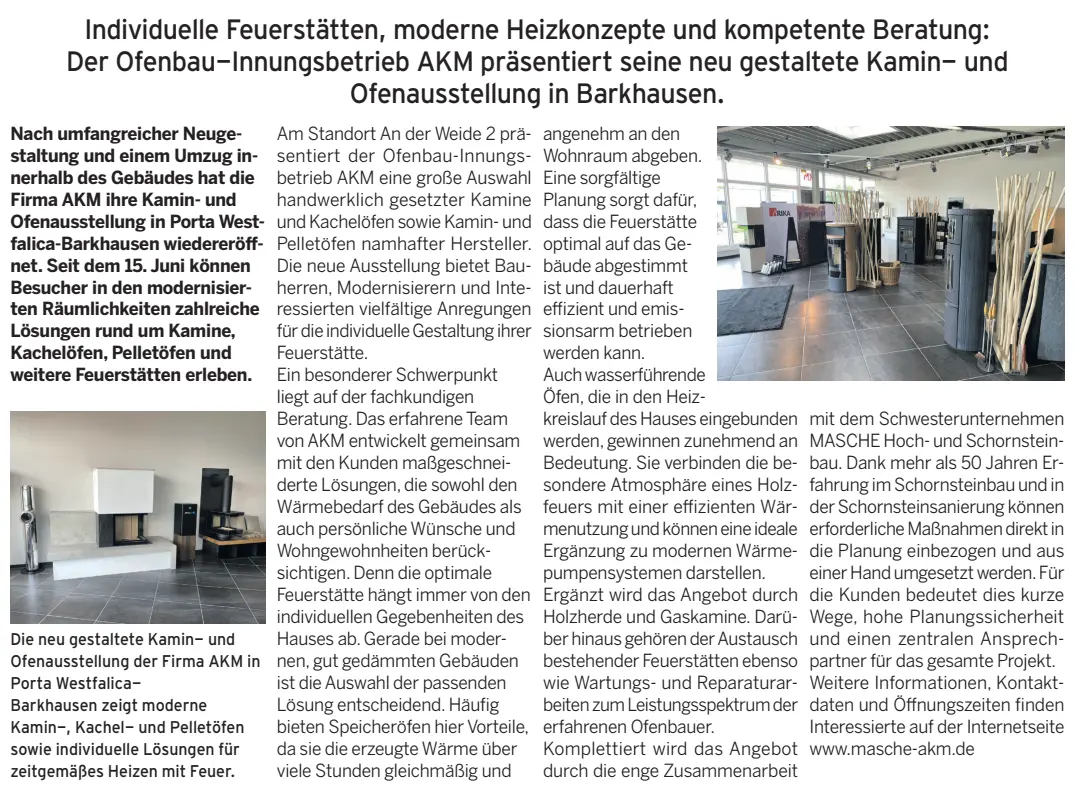 Artikel über die Neueröffnung in Porta Westfalica.