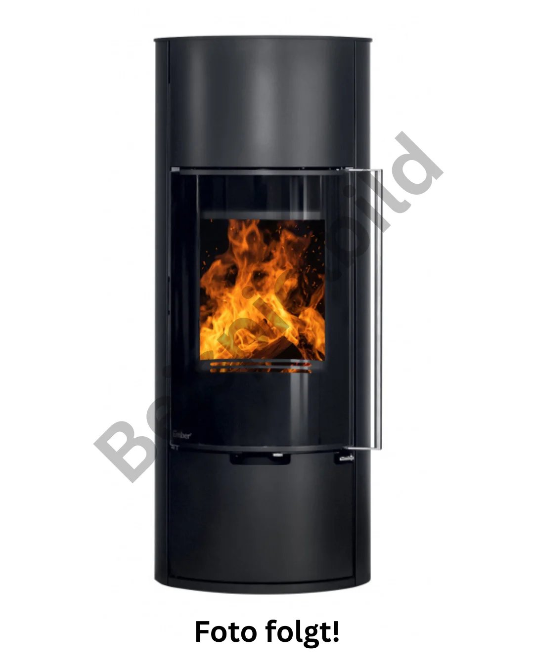EMBER E11 VG Kaminofen mit schwarzem Korpus, hoher Sichtscheibe und sichtbarem Feuer im Brennraum.