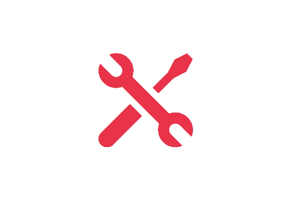 Rotes Werkzeug Icon mit gekreuztem Schraubenschlüssel und Schraubendreher als Symbol für Service und Montage.